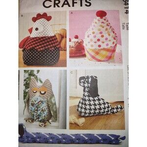 5/$25 McCall's M6414 Door & Draft Stops Cupcake, Hen, Dog, Owl Sewing Crafts
